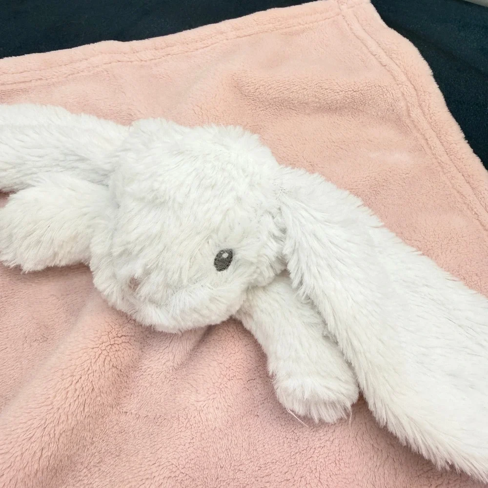 Blankets & Beyond Security Blanket Baby Pink White Bunny Rabbit Plush Lovey